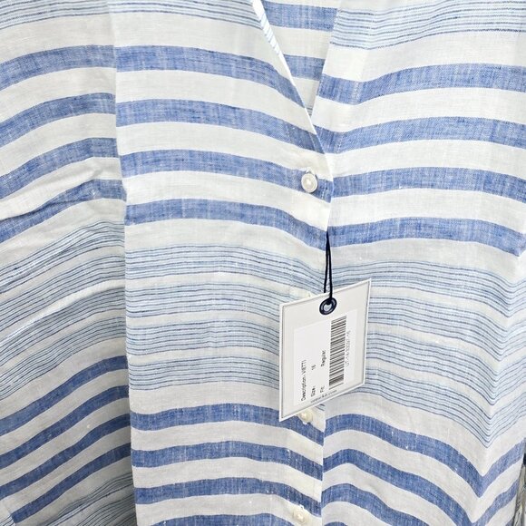 NWT UNTUCKit VIETTI BLUE WHITE STRIPED 100% LINEN BUTTON FRONT COLLARED SHIRT - Picture 4 of 8